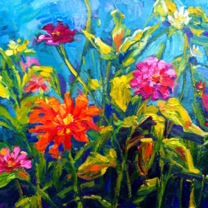 Margie Moss Impressionist Paintings Zinnia Garden