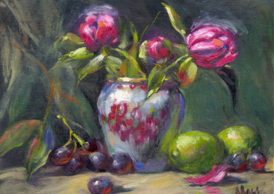 Margie Moss Impressionist Reproductions Pink Peonies Limes