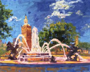 Margie Moss Impressionist Paintings Nichols Fountain Kansas City Breast Cancer Awareness